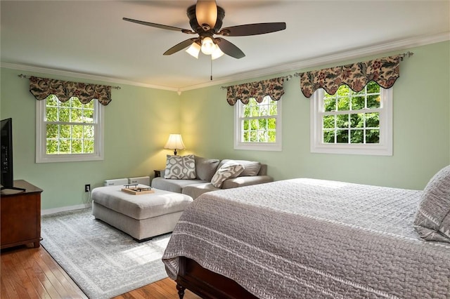 798 Hawthorne Pl, Webster, NY 14580 - bedroom with hardwood / wood-style floors, crown molding, and ceiling fan