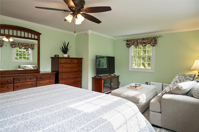 798 Hawthorne Pl, Webster, NY 14580 - bedroom with multiple windows, crown molding, and a ceiling fan