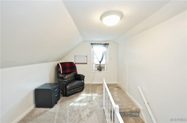 120 Cloverside Ct, West Seneca, NY 14224 - sitting room featuring light carpet, vaulted ceiling, and cooling unit