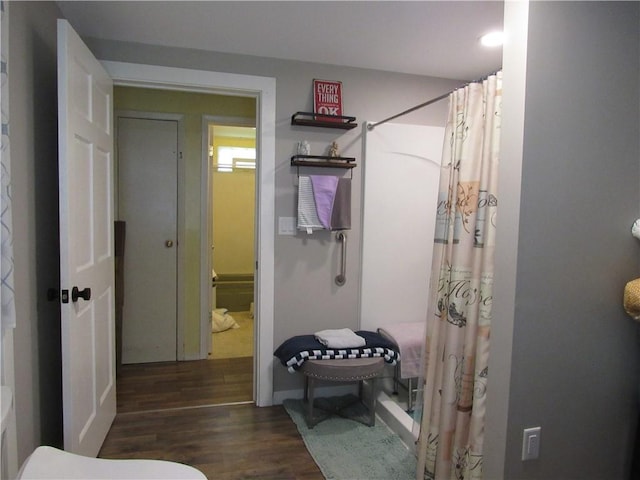 18 Mark Cir, Naples, NY 14512 - bathroom featuring wood finished floors and a shower with curtain