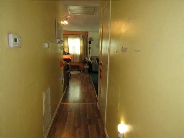 18 Mark Cir, Naples, NY 14512 - corridor with dark wood-style flooring and attic access