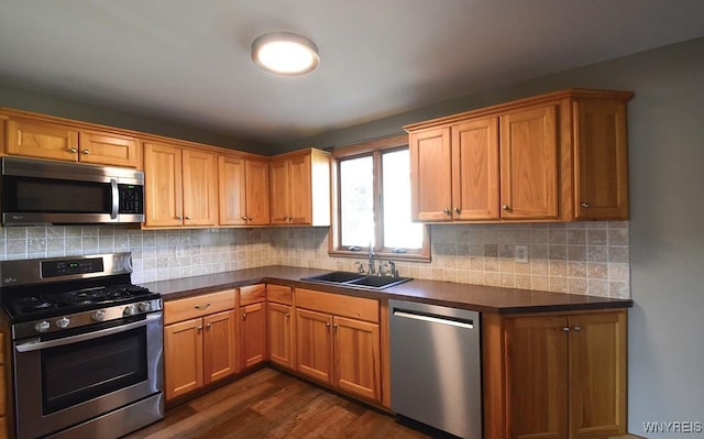 51 N Forest Rd, Amherst, NY 14221 - kitchen with appliances with stainless steel finishes, dark countertops, dark wood-style floors, and tasteful backsplash