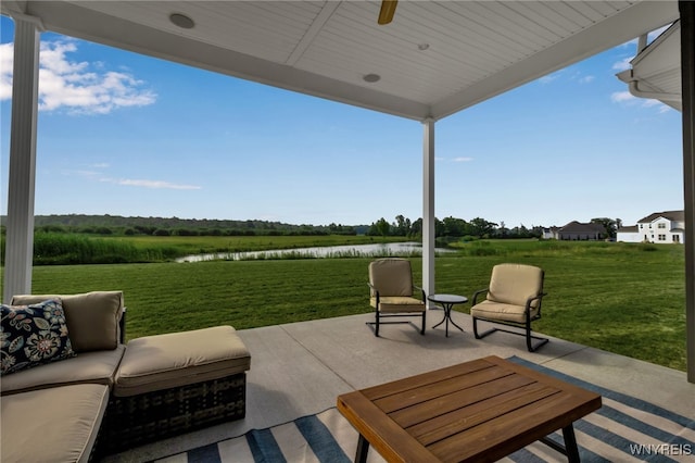 6993 Pine Lk, Pendleton, NY 14120 - view of patio with a water view and outdoor lounge area