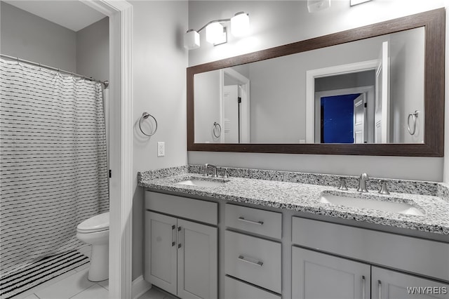 6993 Pine Lk, Pendleton, NY 14120 - bathroom with double vanity, tile patterned floors, and a shower with shower curtain