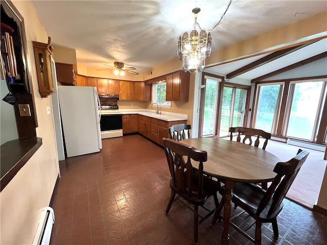 2 Maple Rd, Big Flats, NY 14845 - dining area with a baseboard heating unit, a chandelier, and ceiling fan