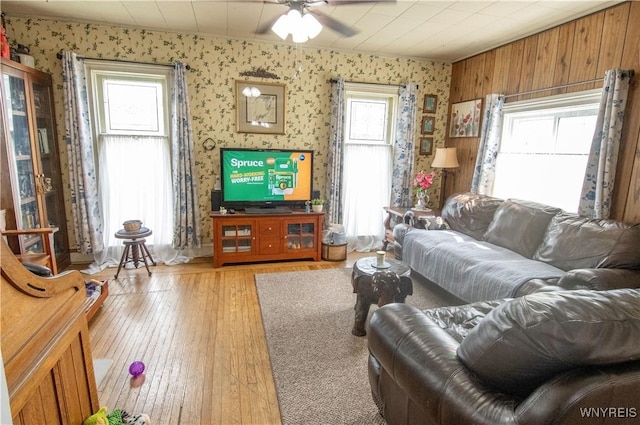 14 W Main St, Concord, NY 14141 - living area featuring wallpapered walls, light wood finished floors, and a ceiling fan