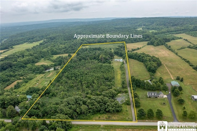 8800 Harmon Hill Rd, Pomfret, NY 14063 - aerial view of sparsely populated area featuring property parcel outlined and a heavily wooded area