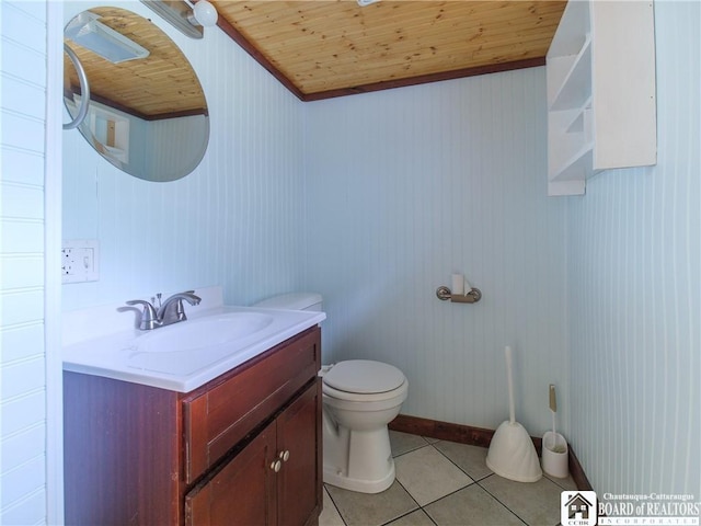 8800 Harmon Hill Rd, Pomfret, NY 14063 - bathroom featuring vanity, wood ceiling, and tile patterned floors