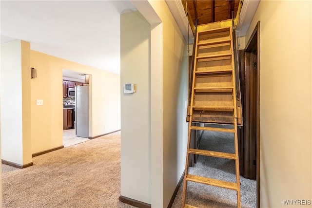 26 Farber Ln, Amherst, NY 14221 - staircase featuring carpet flooring and baseboards