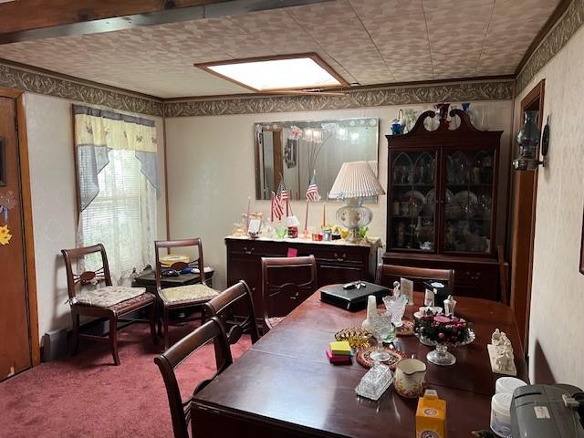 67 Perry Ave, Corning City, NY 14830 - dining room featuring carpet flooring and wallpapered walls