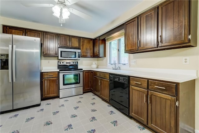 21 Spring Hl, Perinton, NY 14450 - kitchen featuring appliances with stainless steel finishes, ceiling fan, and light countertops