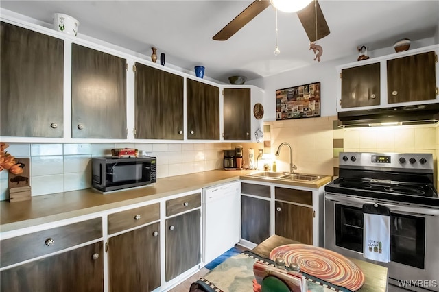 51 S 86th St Unit 10B, Niagara Falls, NY 14304 - kitchen featuring stainless steel electric range, black microwave, under cabinet range hood, dishwasher, and decorative backsplash
