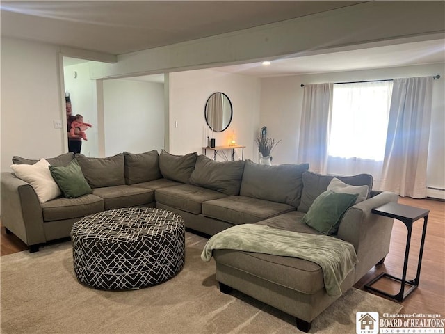 3420 Riverside Dr, Scio, NY 14895 - living area featuring wood finished floors and a baseboard heating unit