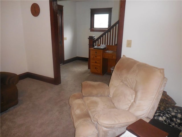 45 Olin Ave, Perry, NY 14530 - carpeted living area featuring baseboards and stairs