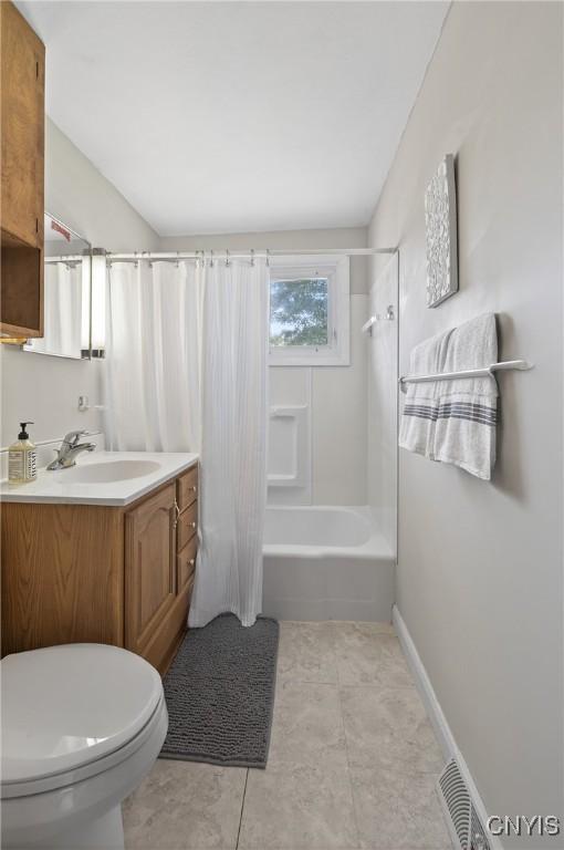 8500 Pools Brook Rd, Manlius, NY 13082 - bathroom with vanity, shower / tub combo with curtain, and tile patterned flooring