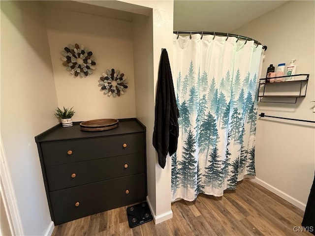 35381 State Route 3, Wilna, NY 13619 - bathroom featuring wood finished floors and a shower with curtain