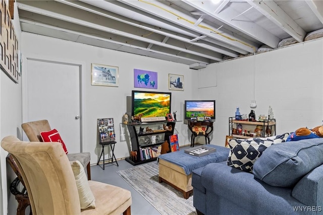 5861 Goodrich Rd Unit 6C, Clarence, NY 14032 - living area featuring concrete flooring and concrete block wall