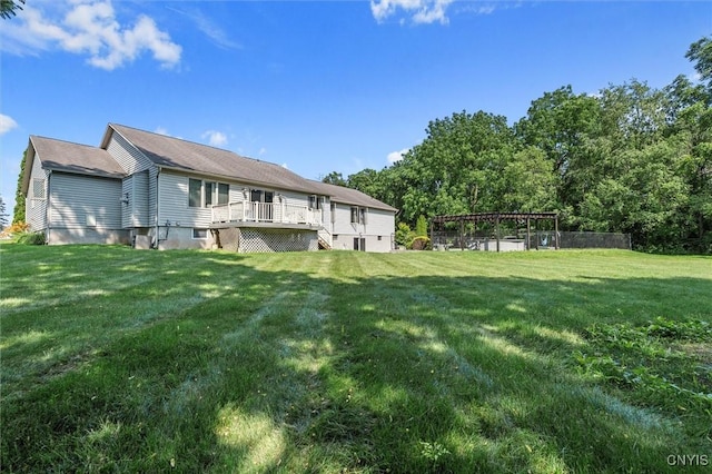 6924 Todd Way, Salina, NY 13088 - view of green lawn featuring a wooden deck and a pergola