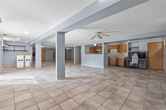 6924 Todd Way, Salina, NY 13088 - unfurnished living room with a desk, ceiling fan, and light tile patterned flooring