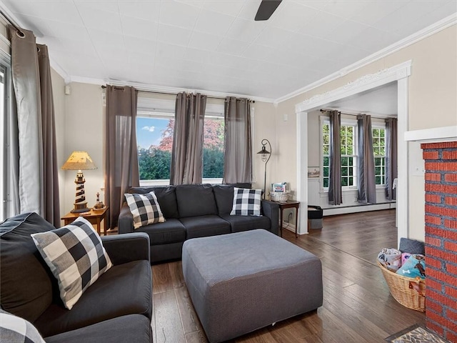 5631 W Blf, Newfane, NY 14126 - living room featuring ornamental molding, wood finished floors, and baseboard heating