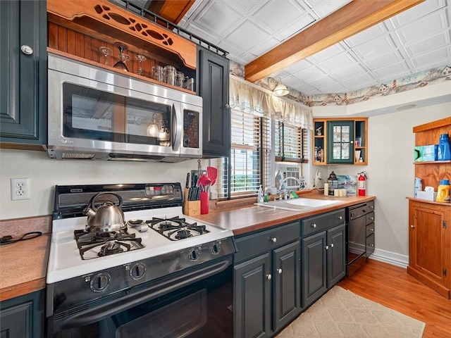 5631 W Blf, Newfane, NY 14126 - kitchen featuring range with gas stovetop, an ornate ceiling, stainless steel microwave, open shelves, and dishwasher
