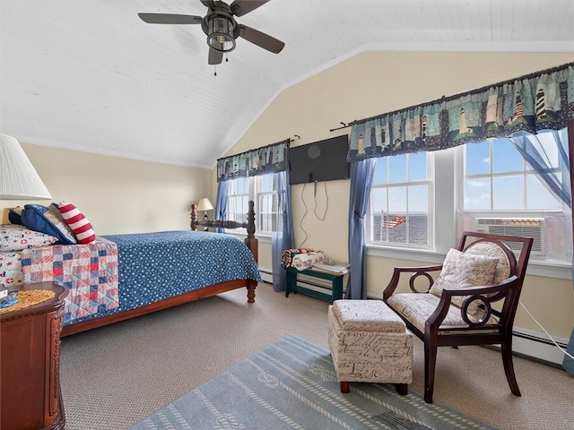 5631 W Blf, Newfane, NY 14126 - carpeted bedroom featuring lofted ceiling, ceiling fan, cooling unit, and baseboard heating