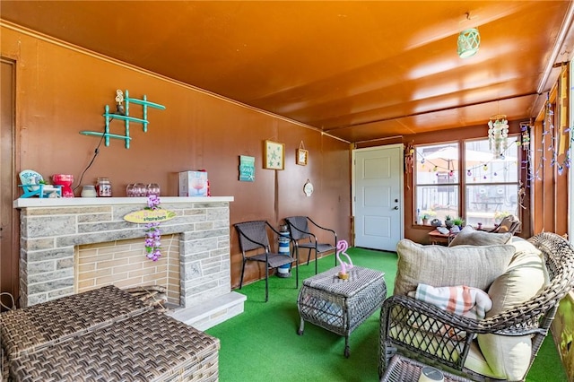82 Barnard St, Greece, NY 14616 - carpeted living area with a fireplace