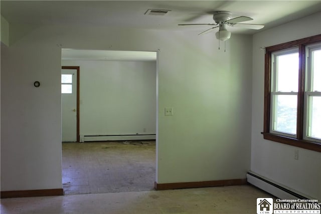 410 Chestnut St, Pomfret, NY 14063 - spare room featuring a baseboard radiator, plenty of natural light, and a ceiling fan
