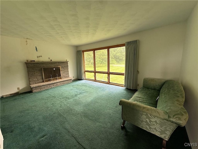 2359 Sands Rd, Camillus, NY 13031 - carpeted living area with a fireplace with raised hearth