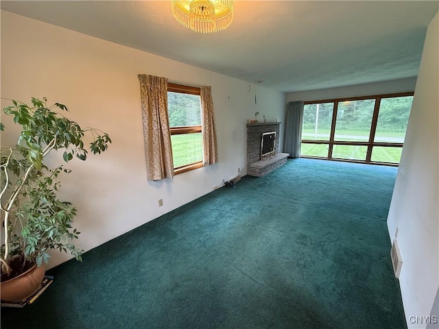 2359 Sands Rd, Camillus, NY 13031 - unfurnished living room with carpet and a brick fireplace