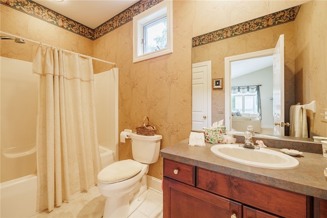 10 Bristol View Dr, Perinton, NY 14450 - bathroom featuring shower / bath combo with shower curtain, vanity, plenty of natural light, and tile patterned flooring