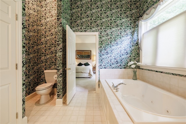 10 Bristol View Dr, Perinton, NY 14450 - ensuite bathroom with wallpapered walls, a jetted tub, and tile patterned floors