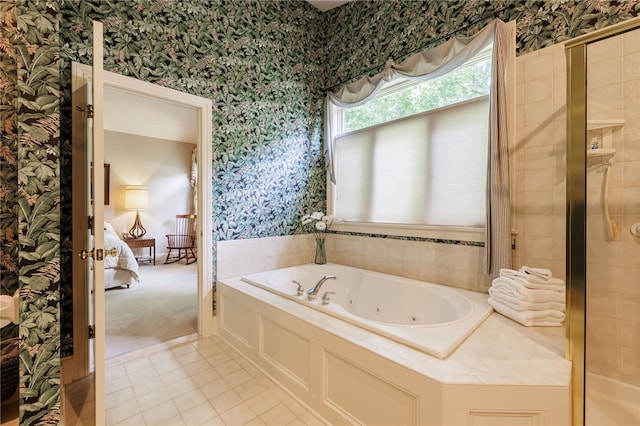 10 Bristol View Dr, Perinton, NY 14450 - bathroom featuring wallpapered walls, a jetted tub, ensuite bath, and tile patterned flooring