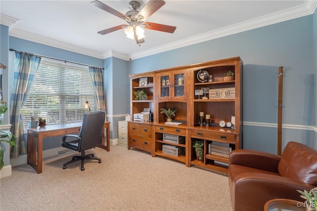 1002 Oreste St, Camillus, NY 13031 - office space with ceiling fan, ornamental molding, and light carpet