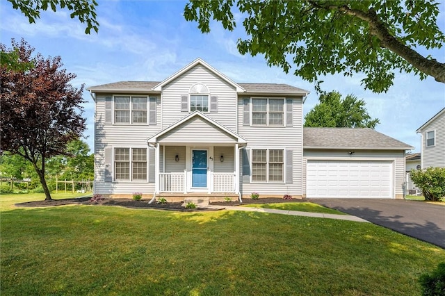 45 Hazel Bark, Gates, NY 14606 - view of front of home with a garage, driveway, a front lawn, and covered porch