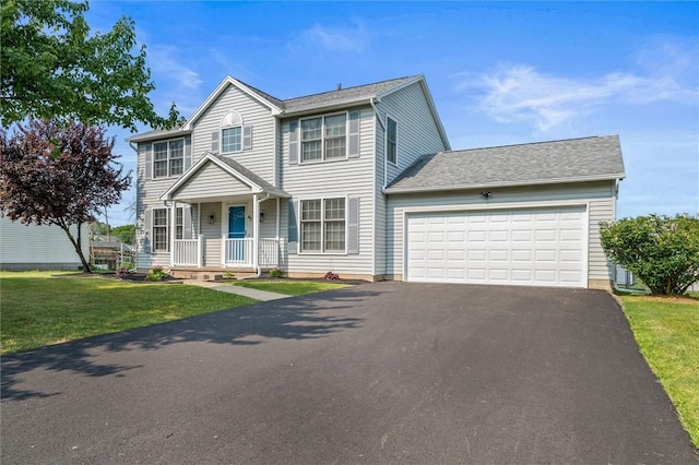 45 Hazel Bark, Gates, NY 14606 - view of front of property with asphalt driveway, a garage, a porch, and a front lawn