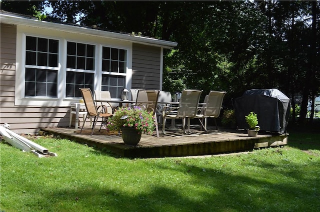 132 Main St, Unadilla, NY 13849 - wooden terrace with grilling area and a yard