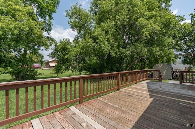 15243 Factory St, Clayton, NY 13632 - deck featuring a shed and a yard