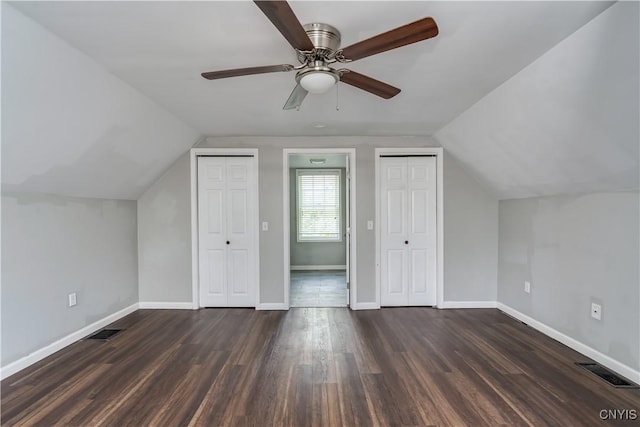 15243 Factory St, Clayton, NY 13632 - bonus room with lofted ceiling, dark wood-type flooring, and ceiling fan