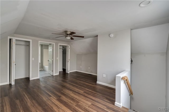15243 Factory St, Clayton, NY 13632 - bonus room featuring a ceiling fan, vaulted ceiling, and dark wood finished floors