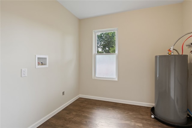 1728 Dalton Rd, Lima, NY 14485 - laundry area with water heater, dark wood finished floors, and hookup for a washing machine