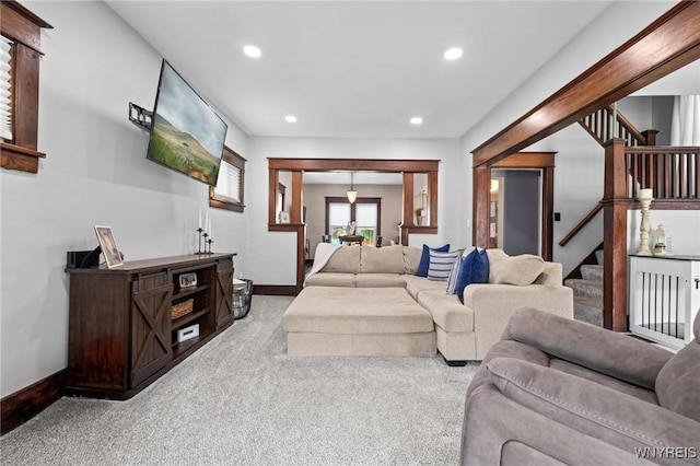 144 Whitfield Ave, Buffalo, NY 14220 - living area with stairs, carpet, and recessed lighting