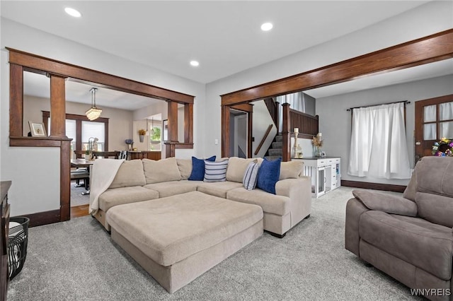 144 Whitfield Ave, Buffalo, NY 14220 - living area with stairs, recessed lighting, and carpet flooring