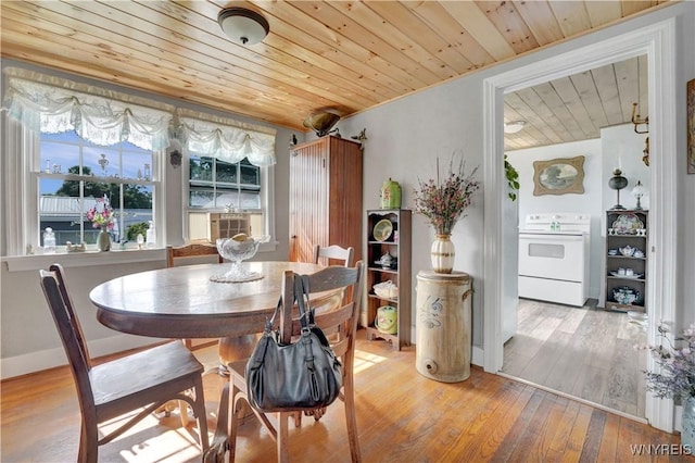 10470 Main St, North Collins, NY 14111 - dining area featuring wooden ceiling and light wood-type flooring