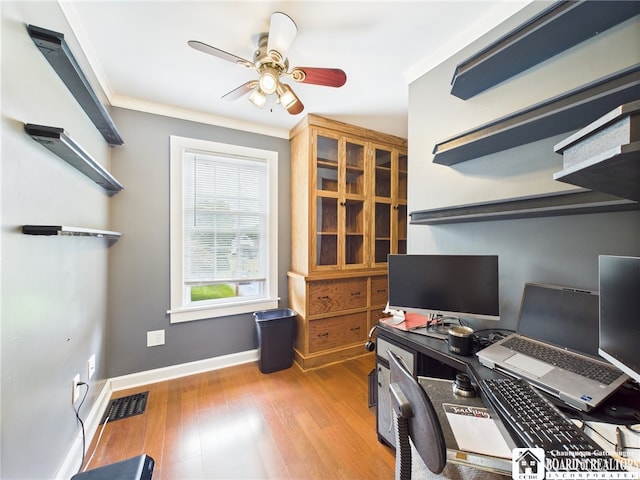 118 N 3rd St, Allegany, NY 14706 - office space with a ceiling fan, light wood-type flooring, and ornamental molding