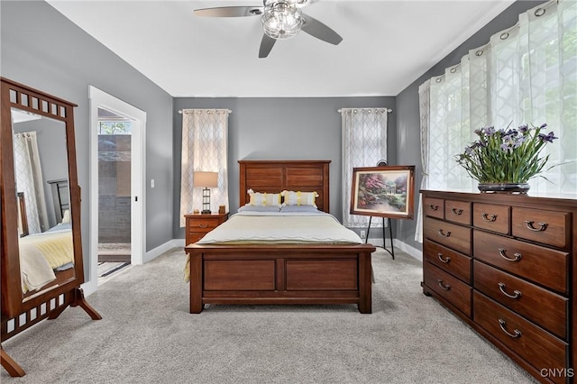 8873 Salvatore Ave, Lysander, NY 13027 - bedroom featuring light colored carpet, access to exterior, and ceiling fan