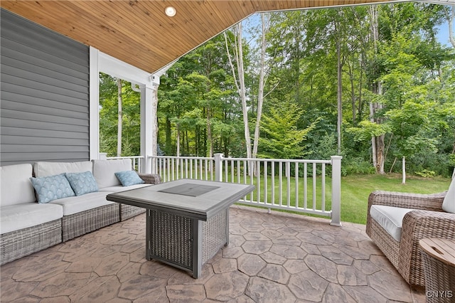 8873 Salvatore Ave, Lysander, NY 13027 - view of patio featuring an outdoor hangout area and view of scattered trees