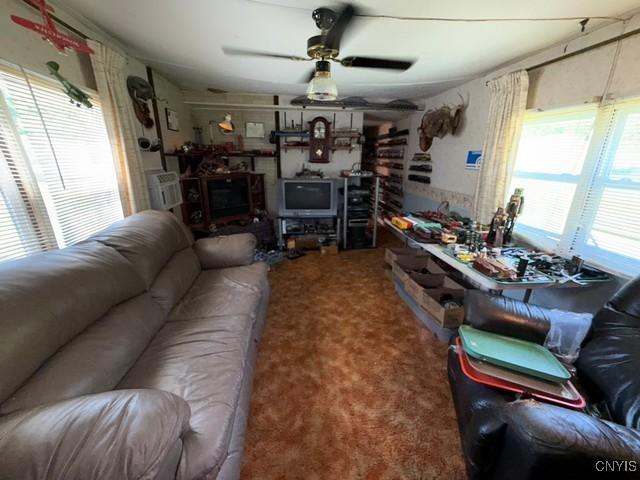 6792 Creek Rd, Lincoln, NY 13421 - carpeted living room featuring ceiling fan