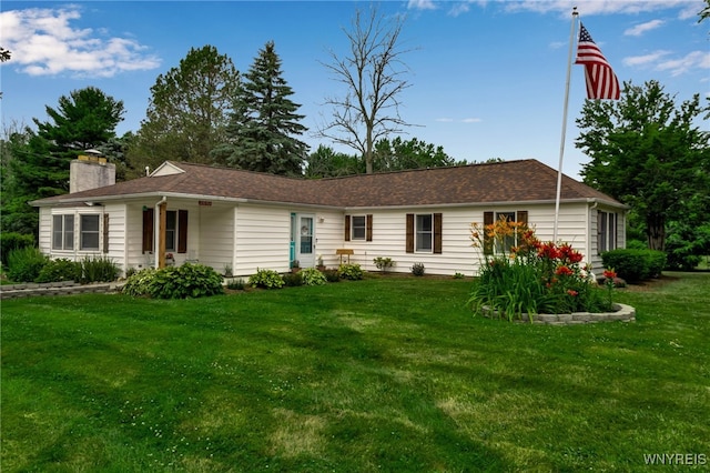 2610 Coomer Rd, Newfane, NY 14028 - ranch-style house with a front yard and a chimney