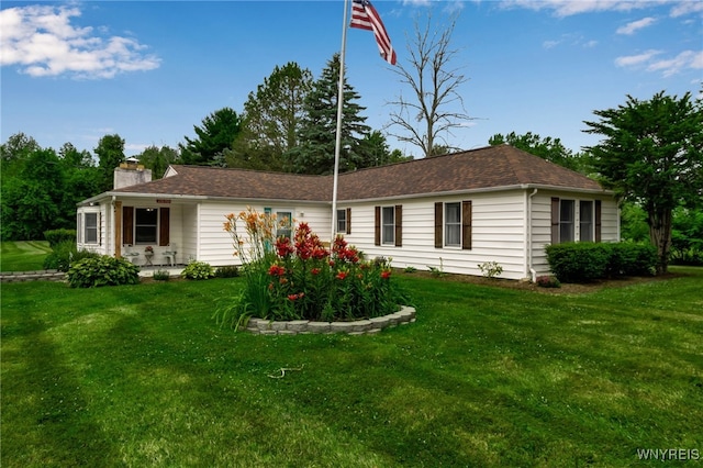 2610 Coomer Rd, Newfane, NY 14028 - ranch-style home with a front yard and a chimney